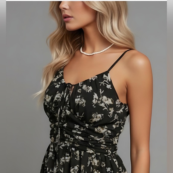 Chiffon Floral Print Knot Front Cami Dress - Picture 3 of 9